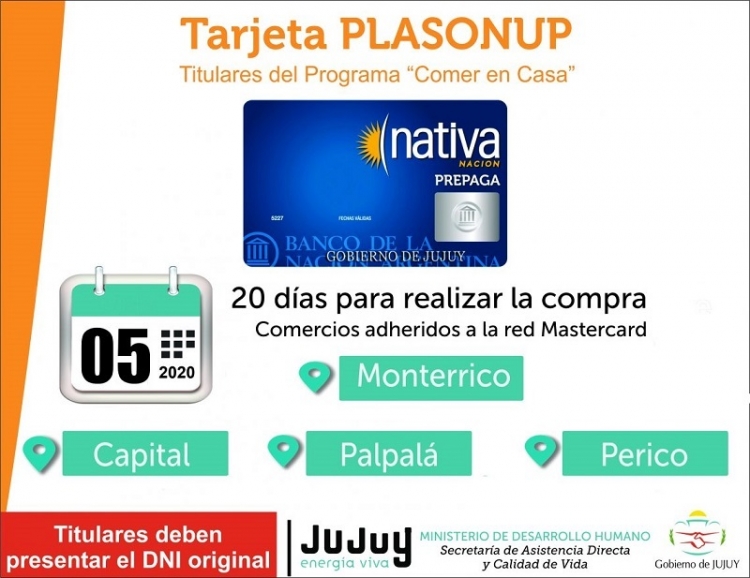 Tarjeta Plasonup: acreditación para titulares de Capital, Palpalá Perico y Monterrico