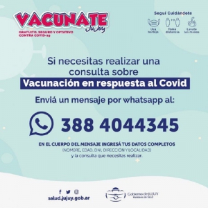Covid-19. Consultas por vacunación podrán realizarse vía WhatsApp