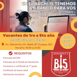 Con una propuesta innovadora, el Bachillerato Provincial N&deg; 15 invita a estudiantes a completar la secundaria