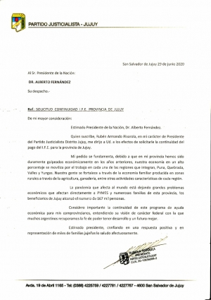 Rivarola le pidió al Presidente que continue  el IFE en Jujuy