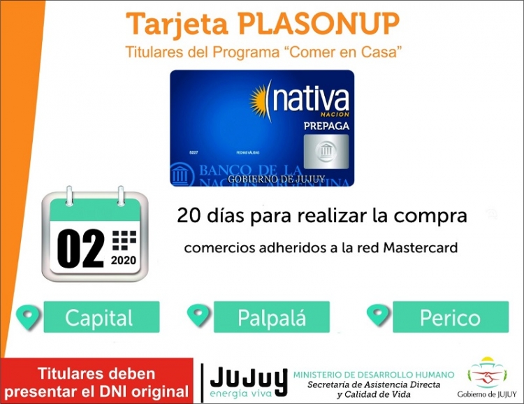 Se encuentra acreditada la tarjeta Plasonup para Capital, Palpalá y Perico