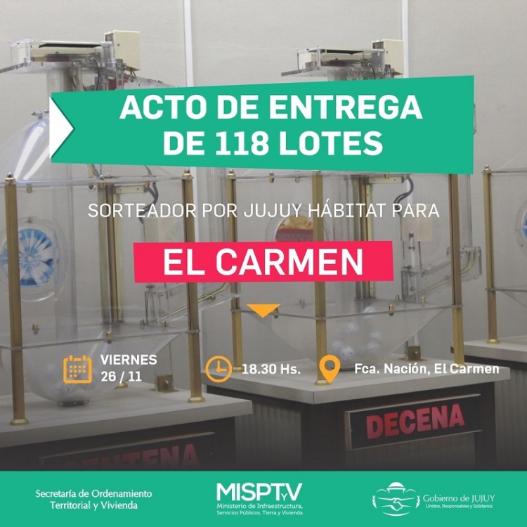 Jujuy Hábitat: entrega de lotes fiscales para El Carmen
