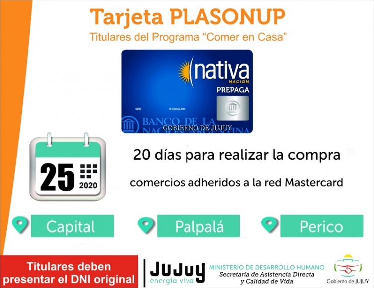 Acreditación tarjeta Plasonup para titulares de Capital, Palpalá y Perico