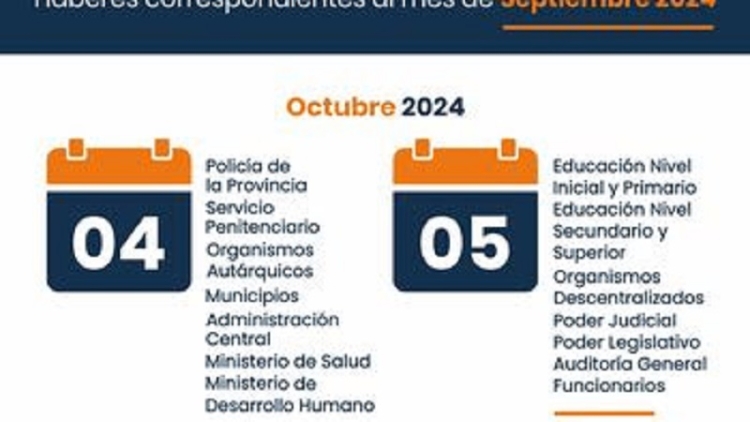 El 4 y 5 de octubre percibir&aacute;n sus haberes los agentes de la Administraci&oacute;n P&uacute;blica Provincial