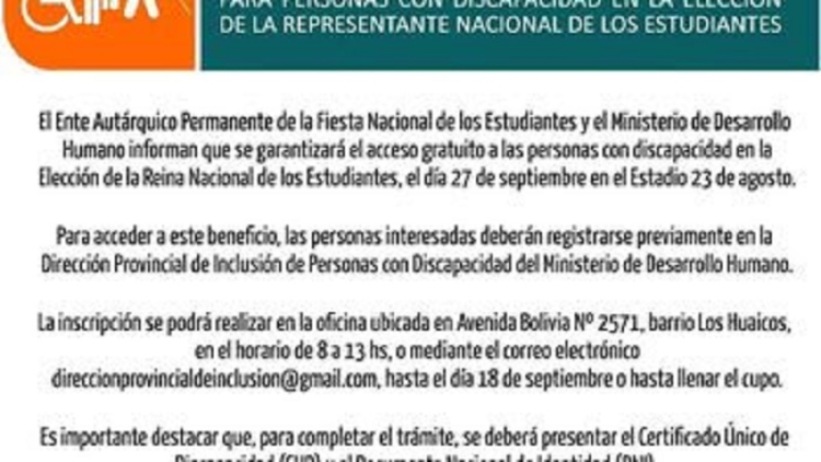 Acceso gratuito para personas con discapacidad en la elecci&oacute;n de la Representante Nacional de los Estudiantes
