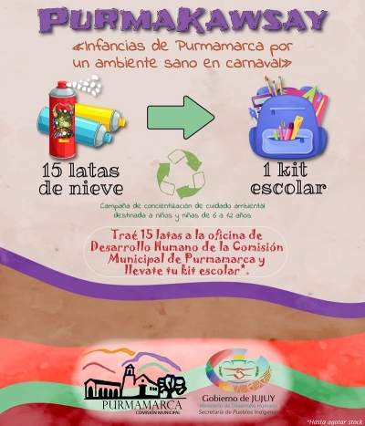 Purmakawsay: Campa&ntilde;a para canjear latas de nieve artificial por kits escolares