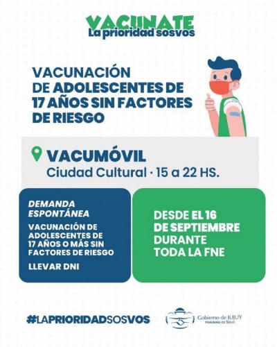 Covid-19. Adolescentes de 17 a&ntilde;os sin factores de riesgo podr&aacute;n vacunarse en la Ciudad Cultural