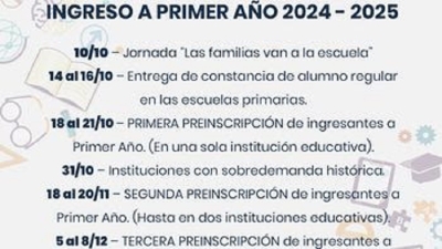 Con la jornada "Las familias van a la escuela" comenzar&aacute;, el jueves pr&oacute;ximo, el cronograma a Ingreso a Primer A&ntilde;o de Secundaria