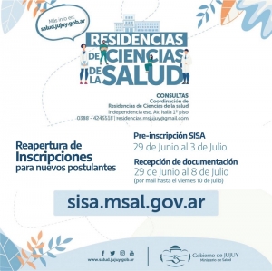 Reabren inscripciones para residencias de Ciencias de la Salud en Jujuy