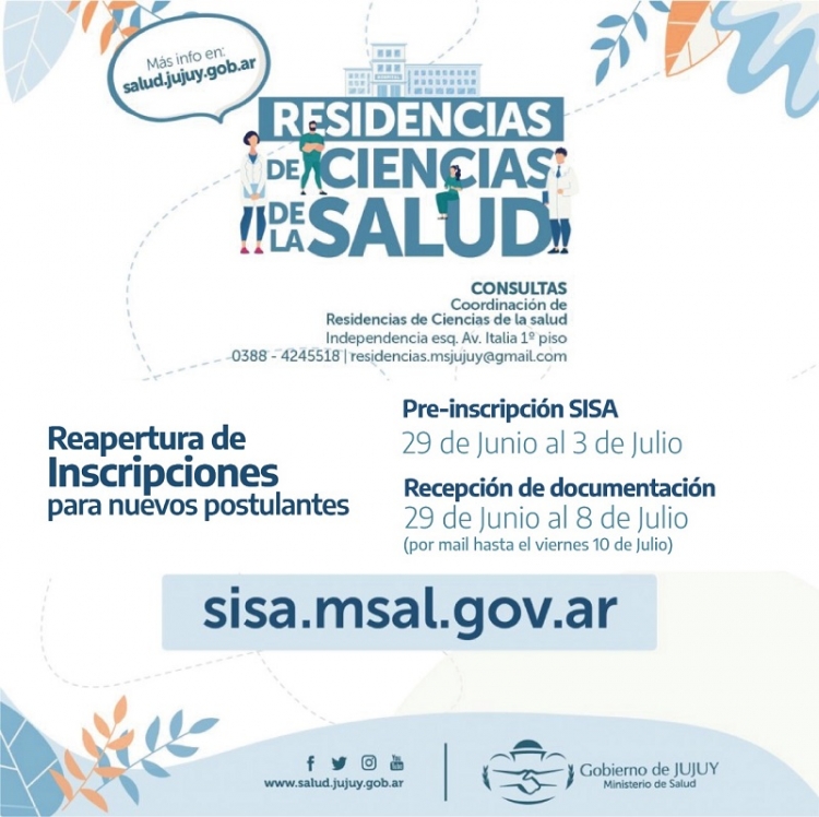 Reabren inscripciones para residencias de Ciencias de la Salud en Jujuy