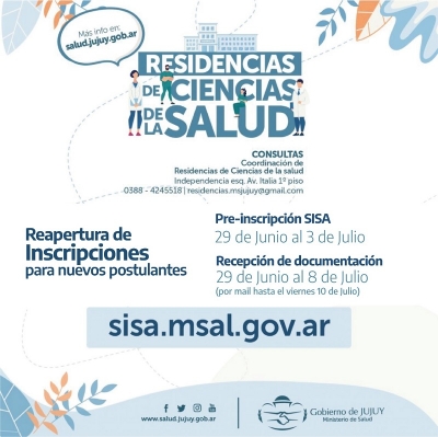 Reabren inscripciones para residencias de Ciencias de la Salud en Jujuy
