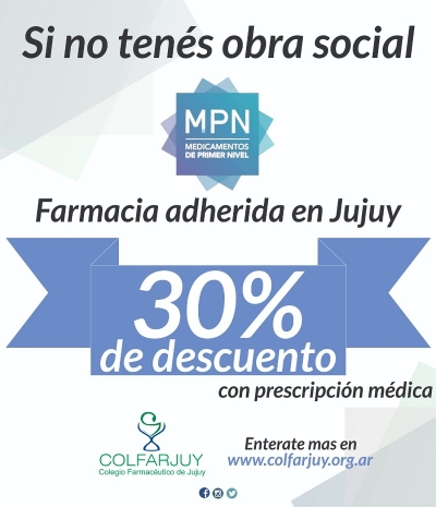 Farmacias de la provincia realizar&aacute;n un 30% de descuento en medicamentos para los juje&ntilde;os sin cobertura social