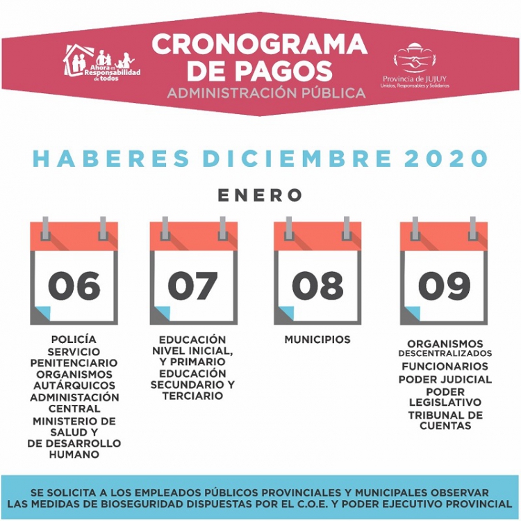 cronograma de pagos comienza el 6 de enero