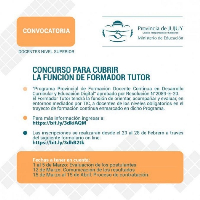 Convocatoria para cubrir funciones de Formador Tutor