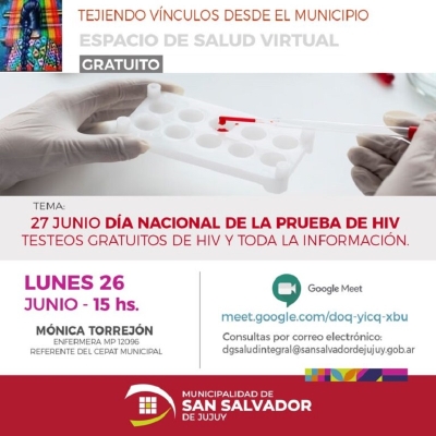 Realizar&aacute;n charla virtual gratuita sobre salud integral en conmemoraci&oacute;n al D&iacute;a Nacional de la Prueba del VIH