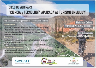 Realizar&aacute;n el 4&deg; encuentro del ciclo de webinars de ciencia y tecnolog&iacute;a aplicada al turismo en Jujuy