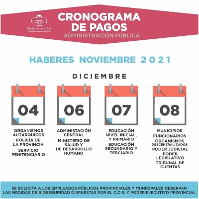 El s&aacute;bado 4 de diciembre comienza el Cronograma de Pagos