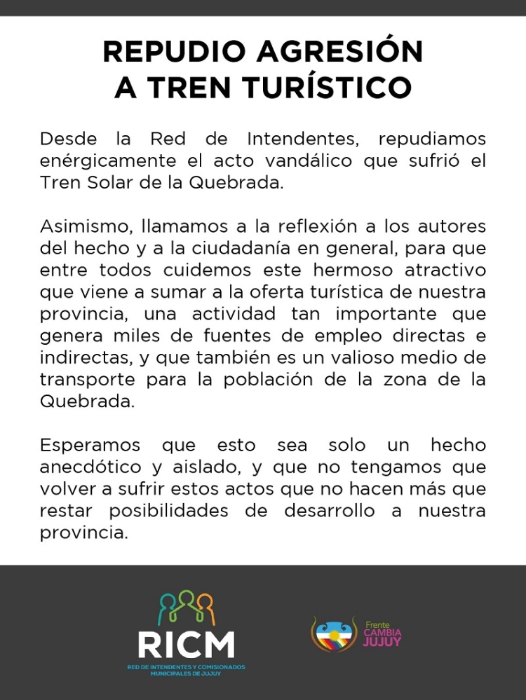 REPUDIO AGRESI&Oacute;N A TREN TUR&Iacute;STICO