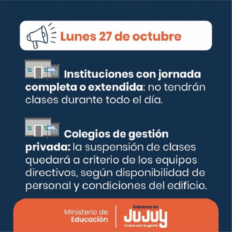 Comunicado sobre actividades escolares tras las Elecciones Legislativas