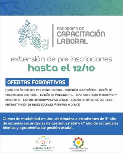 Nueva fecha de pre inscripciones al Programa de Capacitaci&oacute;n Laboral