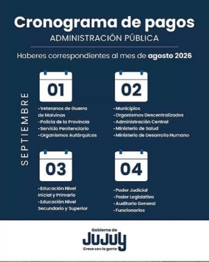 El martes 1&deg; de septiembre inicia el cronograma de pagos en Jujuy