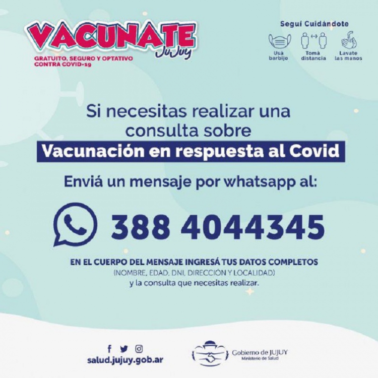 Covid-19. Consultas por vacunaci&oacute;n podr&aacute;n realizarse v&iacute;a WhatsApp