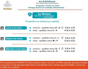 PLASONUP. Se entregar&aacute;n Unidades Alimentarias en localidades de la Puna