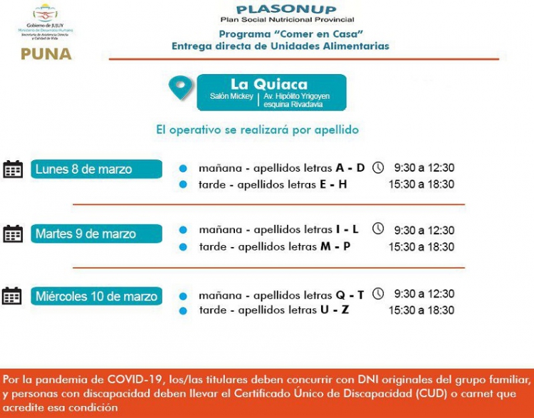 PLASONUP. Se entregar&aacute;n Unidades Alimentarias en localidades de la Puna