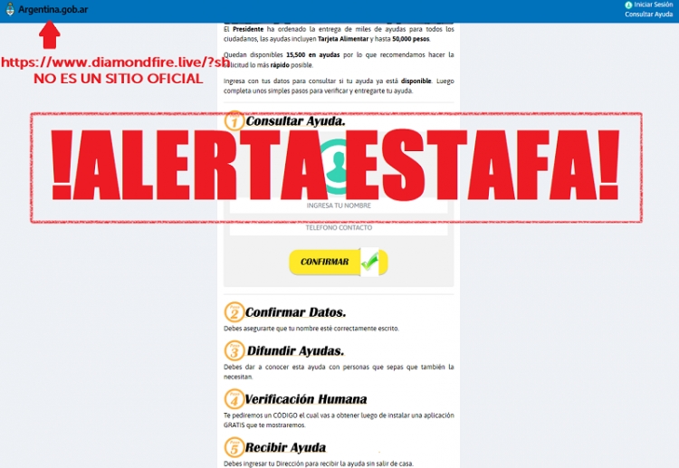 Advierten de sitio web malicioso de estafa sobre las tarjetas alimentar