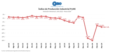 La industria pyme cay&oacute; 11,9% anual en marzo