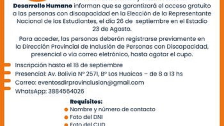 Acceso gratuito para personas con discapacidad en la elecci&oacute;n de la Representante Nacional de los Estudiantes