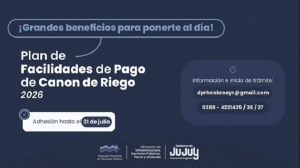 Canon de Riego: &uacute;ltima semana para adherir al Plan de Facilidades de Pago