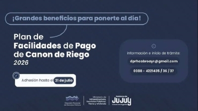 Canon de Riego: &uacute;ltima semana para adherir al Plan de Facilidades de Pago