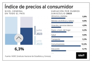 El &Iacute;ndice de Precios al Consumidor registr&oacute; una suba del 6,3% en julio