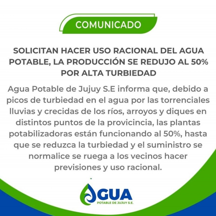 Precipitaciones y crecidas afectan al servicio de Agua Potable