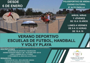 Contin&uacute;an las inscripciones del Programa Provincial "Verano Deportivo Escuelas de futbol, handball y v&oacute;ley playa"
