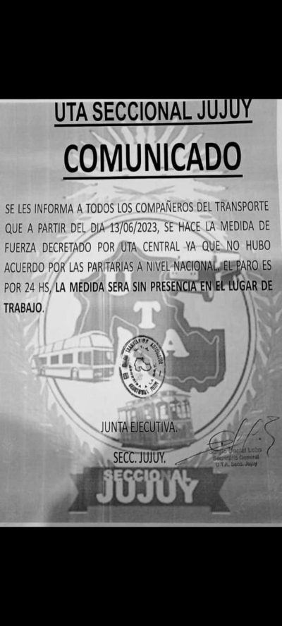 Paro de transporte: este martes se realizar&aacute; en Jujuy
