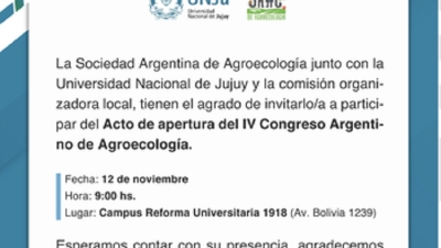 Se viene IV Congreso Argentino de Agroecolog&iacute;a, ciencia y saberes ancestrales, eje de tres jornadas de debate