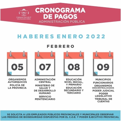 El s&aacute;bado 5 de Febrero comienza el Cronograma de Pagos