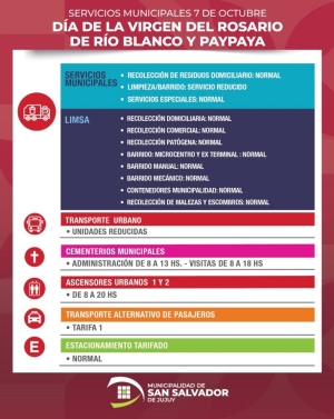 Servicios municipales para el mi&eacute;rcoles 7 por el D&iacute;a de la Virgen del Rosario de R&iacute;o Blanco