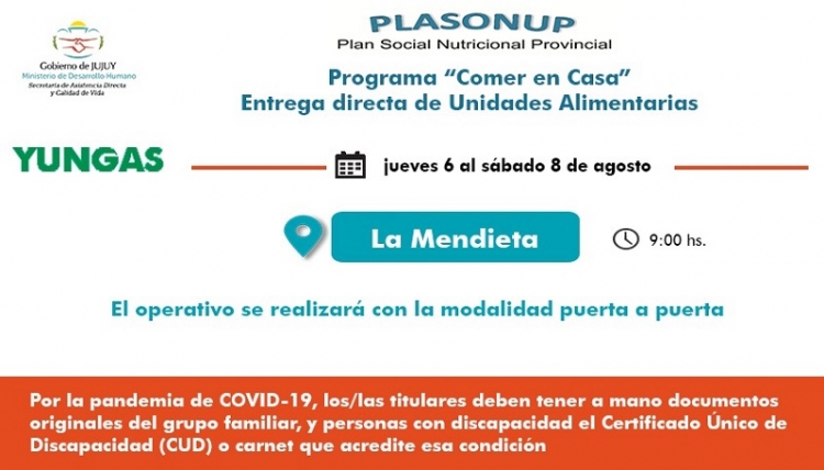 Entrega de unidades alimentarias en La Mendieta