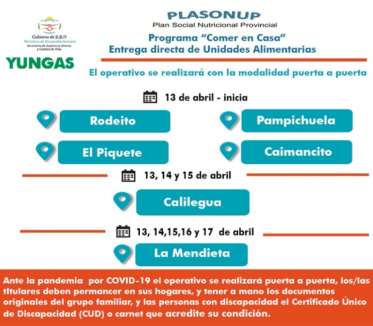 El lunes 13 de abril contin&uacute;a la entrega de unidades alimentarias en Yungas