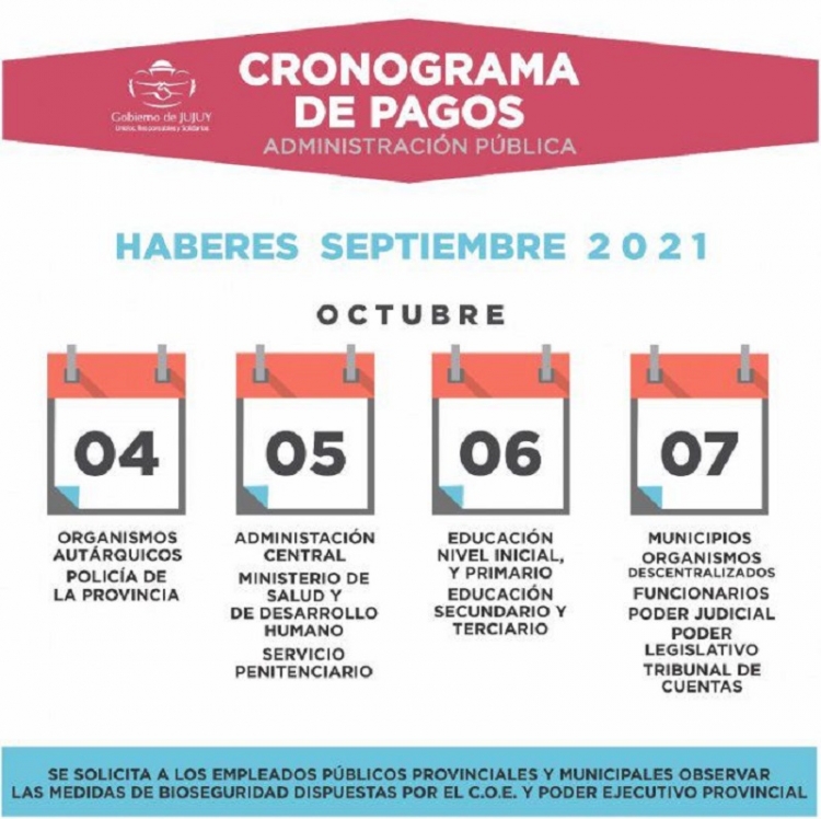 Este lunes 4 de octubre comienza el cronograma de pagos