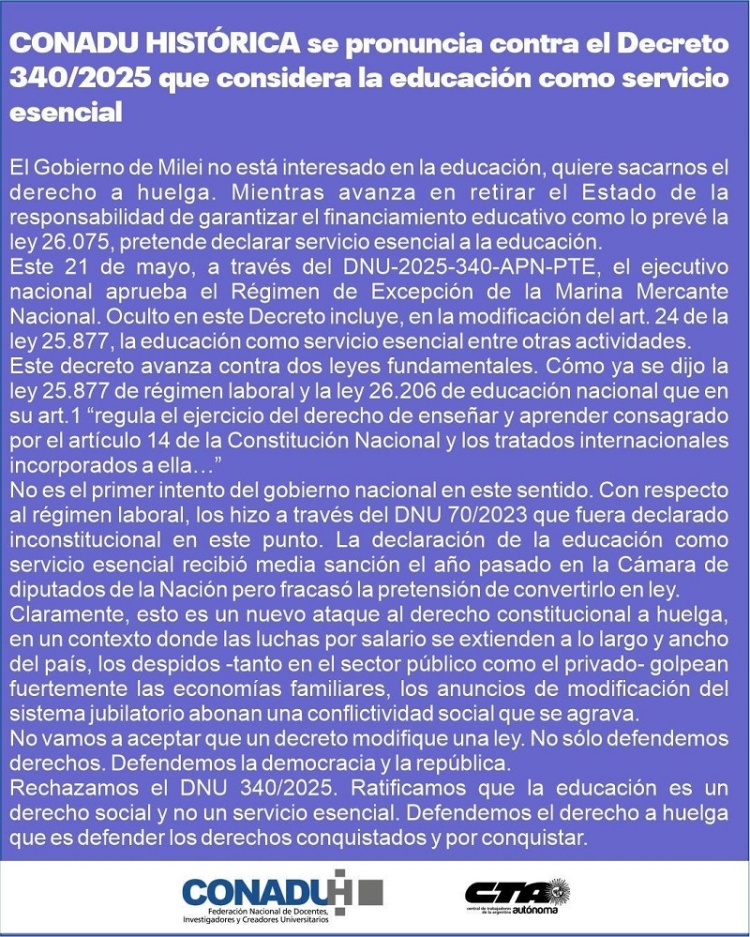El gobierno nacional restringe el derecho a huelga y elimina la paritaria nacional docente