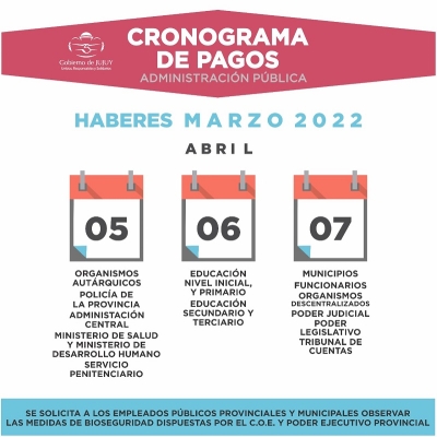 El martes 5 de Abril comienza el Cronograma de Pagos
