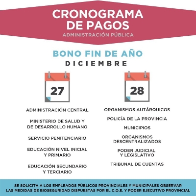 Cronograma del Bono Fin de A&ntilde;o para la Administraci&oacute;n P&uacute;blica