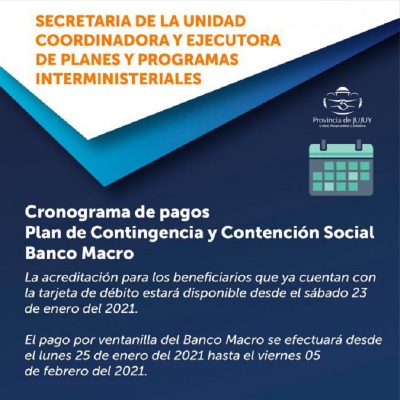 Pagos del Plan de Contingencia y Contenci&oacute;n Social