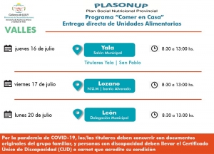Desde el jueves 16 de julio entregar&aacute;n unidades alimentarias en Yala, Lozano y Le&oacute;n