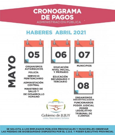 El mi&eacute;rcoles 5 de mayo comienza el cronograma de pagos