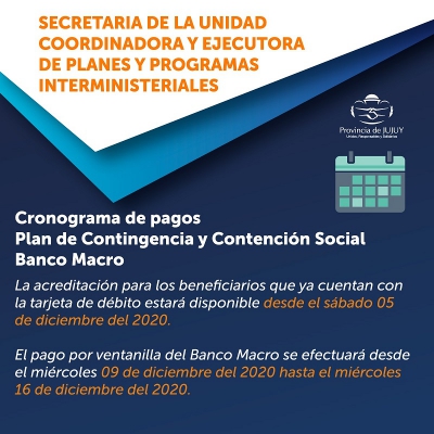 Cronograma de pago del plan de contingencia y contenci&oacute;n social